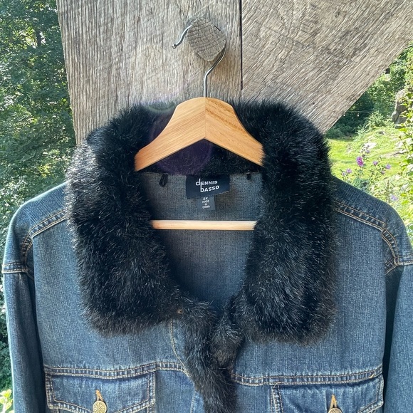 Dennis Basso Faux Fur Denim Jacket - Picture 2 of 8